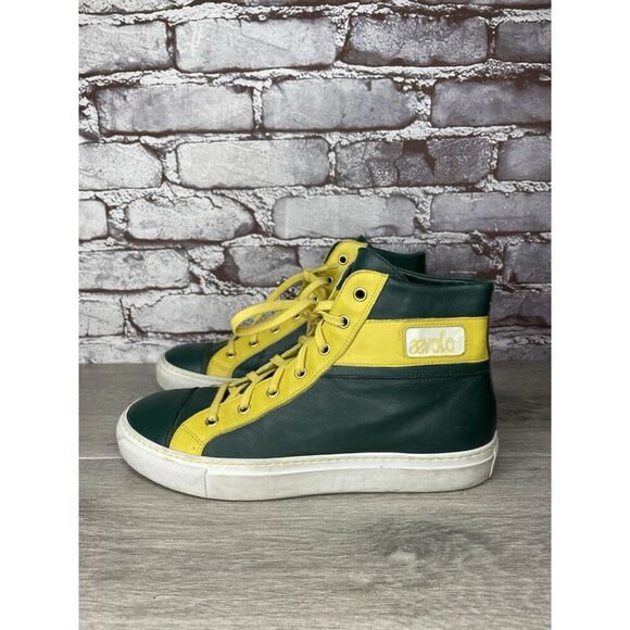 RENZO DERBY Elijah John Yarra (PH) Aevolo Green Leather Yellow Lace Sneakers 40 - Picture 2 of 16
